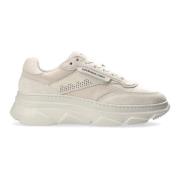 Beige Læder Sneakers med Sporty Silhuet