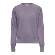 Lilla Ribbet Crewneck Sweater med Monili Broderi