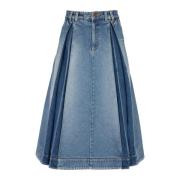 Plisseret denim midi nederdel