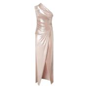 Elegant Pink Metallic Kjole med Frontslids