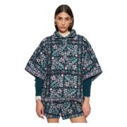 Blomstret printet quiltet poncho