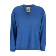 Hvid V-hals Logo Broderet Sweater