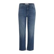 Blå High Waist Straight Leg Jeans