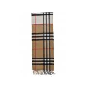 Beige Cashmere Check Fringed Scarf