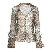 Leopard Print Chiffon Skjorte