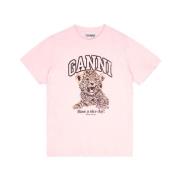 Leopard Print Afslappet T-Shirt Kridt Pink