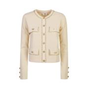 Beige Cardigan med Gylden Kæde