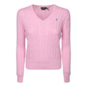 Blød Pink Cable Strik V-Hals Sweater