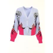 Broderet Blomstret Kontrast Cardigan