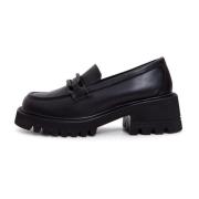 Læder Classic Block Heel Loafers - Sort