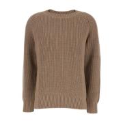 Brun Strikket Crewneck Sweater Kvinde