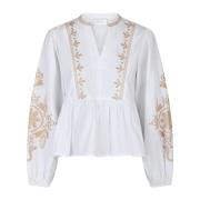 Broderet Off White Bluse