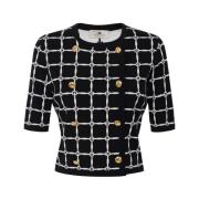 Jacquard Logo Cardigan med Gyldne Knapper