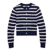 Blå Stribet Cardigan med Crewneck