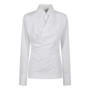 Hvid Bluse Kvinder Elegant Klassisk Stil