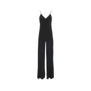 Sort Jumpsuit med Brede Ben V-Hals