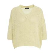 Gul Strik V-Hals Sweater