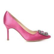 Rosa Satin Pumps med Krystal Spænde