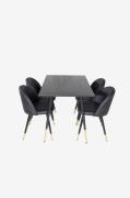 Venture Home - Spisegruppe Dipp med 4 spisebordsstole Velvet - Sort - ...