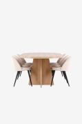 Venture Home - Bootcut-spisebord med spisebordsstol i fløjl - Beige - ...
