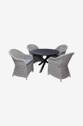 LifestyleGarden - Bord Ø 112 cm & 4 stk. kviksølvstole - Sort - Spiseg...
