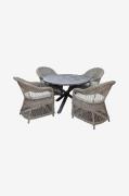 LifestyleGarden - Bord Ø 112 cm & 4 stk Marbella-stole - Grå - Spisegr...