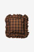 Midnatt - Pudebetræk med flæser Gingham - Brun - Pyntepuder & pudebetr...