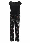 LASCANA Jumpsuit 'LS Overall black-flower'  lyserød / sort