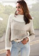 LASCANA Pullover  taupe / hvid