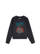 Scalpers Sweatshirt 'Flame Skull'  antracit / petroleum / blodrød