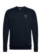 Elm Small Print Owl Sweat - Gots/Ve Knowledge Cotton Apparel Navy