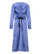 Solid Satin Midi Dress Ganni Blue