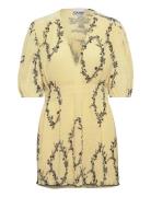 Pleated Georgette V-Neck Smock Mini Dress Ganni Yellow