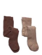 Wool Stocking - Rib 2-Pack Minymo Brown