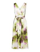Crinkle Satin Midi Dress With Floral Print Esprit Collection Green