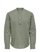 Onscaiden Ls Halfplackt Linen Shirt Noos ONLY & SONS Green