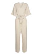 Slfviva 2/4 Long Linen Jumpsuit Noos Selected Femme Beige