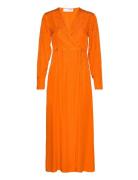 Slfabienne Ls Satin Ankle Wrap Dress B Selected Femme Orange