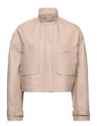 Leather Cropped Jacket Calvin Klein Beige