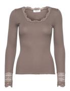 Rwbenita Silk Ls O-Neck Lace T-Shir Rosemunde Grey