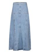 Long Denim Skirt With Seams Mango Blue