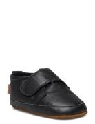 Leather Slippers With Velcro Melton Black