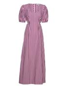 Stripe Cotton Cutout Dress Ganni Pink