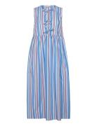 Stripe Cotton Midi Dress Ganni Blue