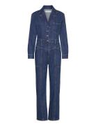 Denim Jumpsuit With Flaps Mango Blue