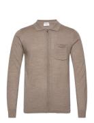 Merino Polo Collar Zip Cardigan Lindbergh Beige