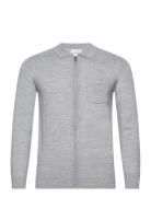 Merino Polo Collar Zip Cardigan Lindbergh Grey