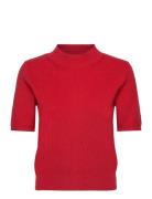 Perkins-Neck Short-Sleeved Sweater Mango Red