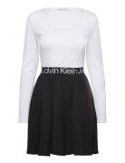 Logo Elastic Long Sleeve Dress Calvin Klein Jeans White