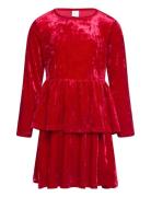 Dress Peplum Crushed Velvet Lindex Red